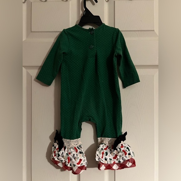 HTF Ricrac & Ruffles romper, Christmas, Rudolph, green, size 12 mo, Super cute - Picture 2 of 6
